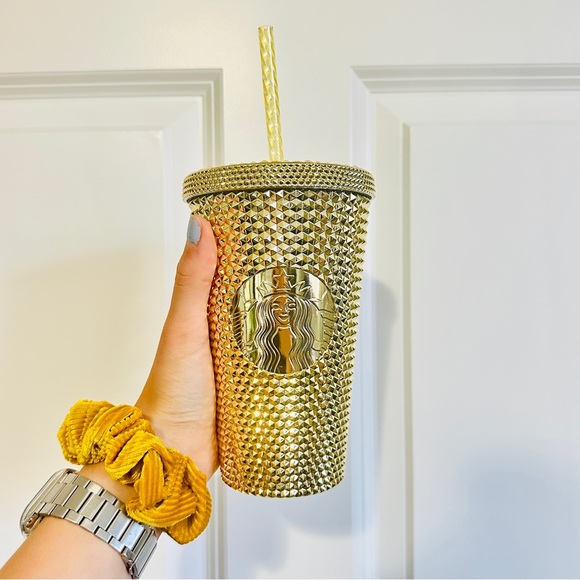 ⚜️NWT⚜️ Starbucks 2022 Winter Holiday Gold Metallic Chrome Studded Tumbler Set - Picture 5 of 7